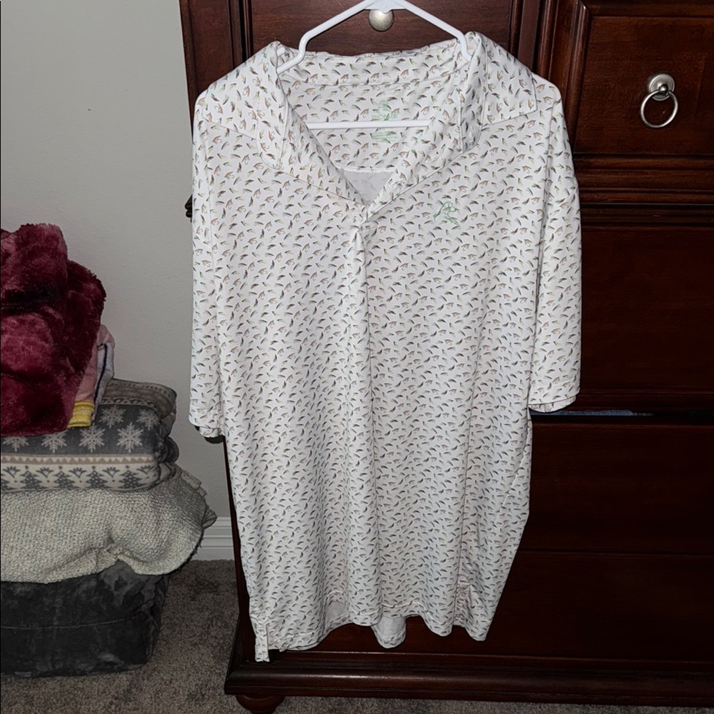 White Rhoback Fishing Patterned Short Sleeve Shirt